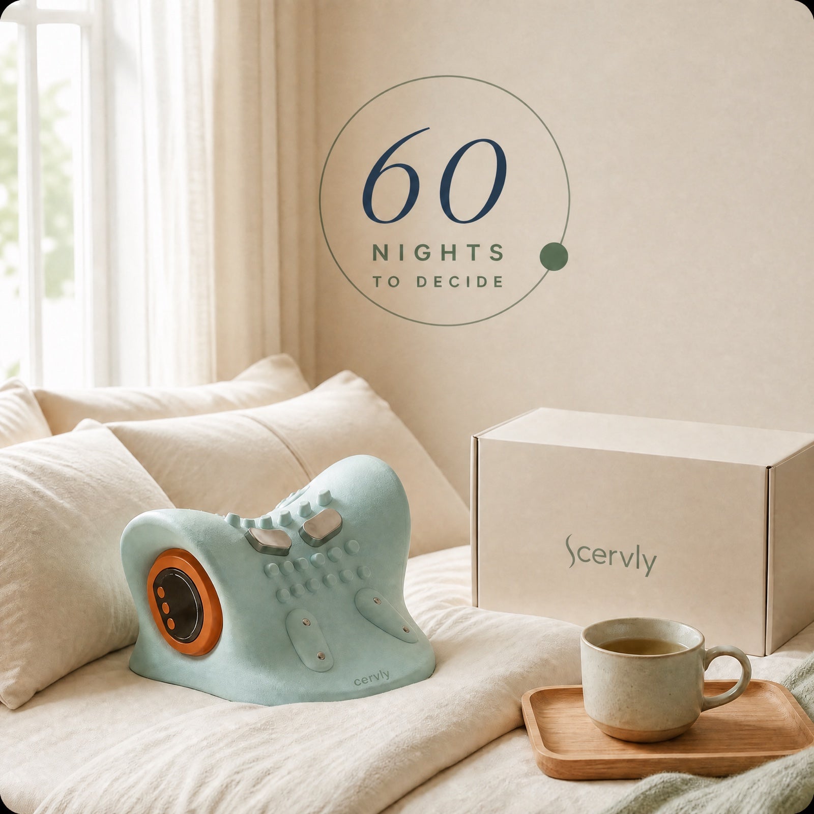 The Cervly device beside its box — 60 nights to decide
